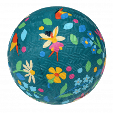 Dark blue inflatable rubber ball with fairies, flowers and butterflies print