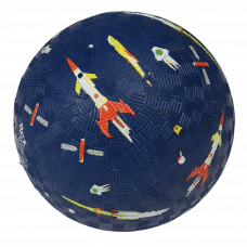 Navy blue inflatable rubber ball with space themed print