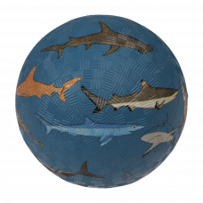 Dark blue inflatable rubber ball with sharks print