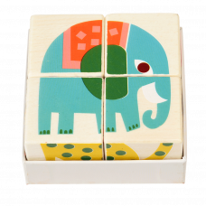 Wooden puzzle cubes for infants forming picture of elephant