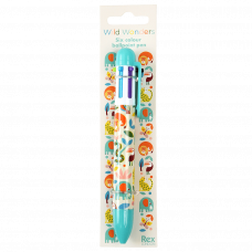 Six colour ballpoint pen with colourful wild animal print in packaging