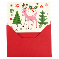 50s Christmas miniature advent calendar card partially inside envelope