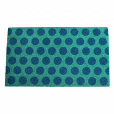 Coir doormat with blue spots on turquoise coloured surface