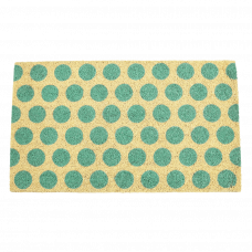 Coir doormat with turquoise spots on natural coloured surface