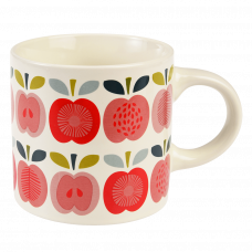 Ceramic mug in white with vintage style print of apples