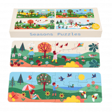 Four puzzles with spring, summer, autumn and winter scenes