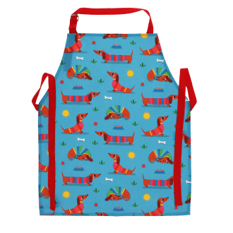 Wipeable cotton children's apron - Sunny Sausage Dog