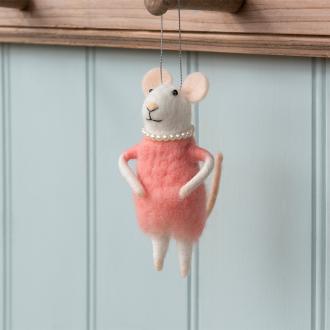 Felt mouse hanging decoration - Pink dress
