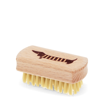 Wooden nail brush with sausage dog printed on the handle