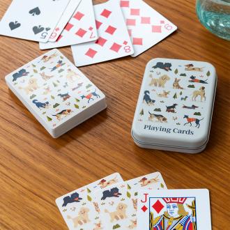 dogs printed playing with metal tin box