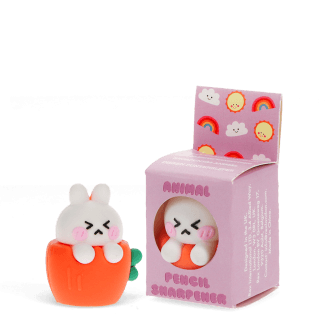 rabbit shaped pencil sharpener beside the box 
