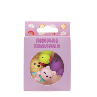 set of 4 animal erasers in its original packaging