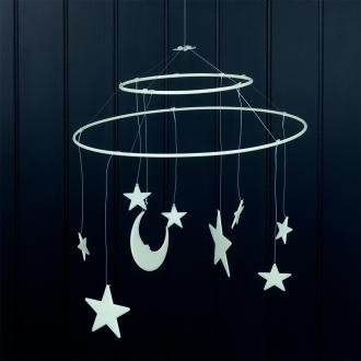 Glow-in-the-dark hanging mobile featuring stars moon