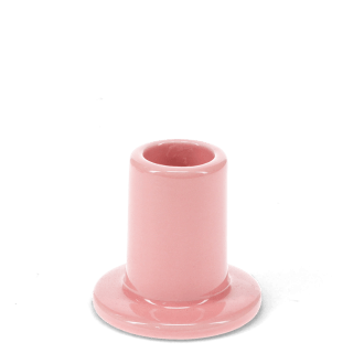 Pink ceramic candle holder with a cylindrical shape and wide flat base