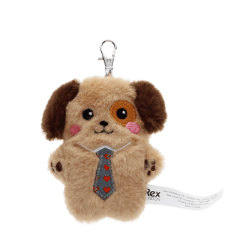 dog-shaped plush keyring wearing a tie with brown ears 