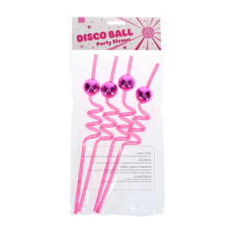 Four disco ball party straws in a packaging