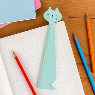 Aqua blue ruler shaped like a sitting cat