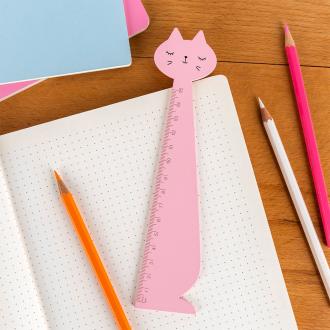 Pink ruler shaped like a sitting cat.