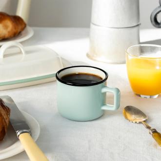 Stoneware espresso mug in light blue.
