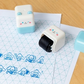 Puppy-themed roller stamp with a smiling face