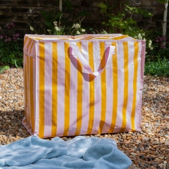 Pink orange striped jumbo storage bag with handle