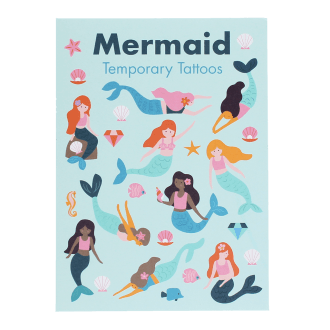 colourful mermaid temporary tattoos with seashells, starfish, and ocean icons print