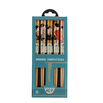Boxed set of five Japanese-style wooden chopsticks 