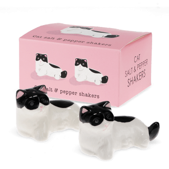 Cat‑shaped ceramic salt and pepper shakers with gift box.