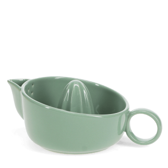 Green ceramic lemon squeezer with handle and spout