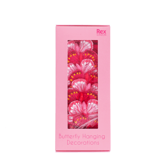 Butterfly hanging decorations in a pink gift box.   