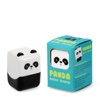 Panda-themed roller stamp with blue packaging.