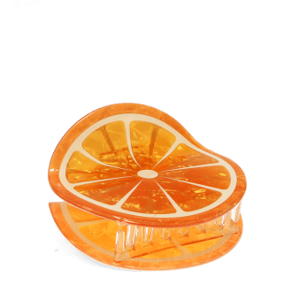 Hair claw clip featuring a fruity orange slice design, with hints of marbling and translucence. 