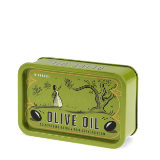 Mini storage tin with an olive oil illustration on the front.