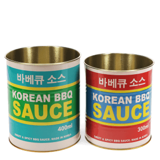 Two colourful Korean BBQ sauce storage tins