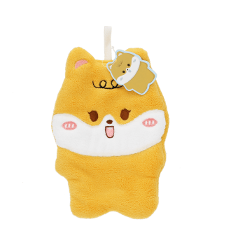 Soft yellow flannel face cloth in a dog shape, designed for gentle facial cleansing.