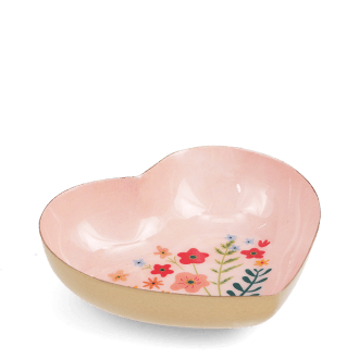 Heart-shaped pink trinket dish with floral design