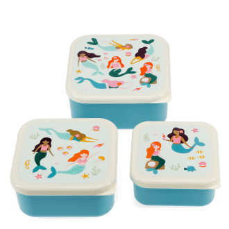 Set of three snack boxes with mermaid designs.