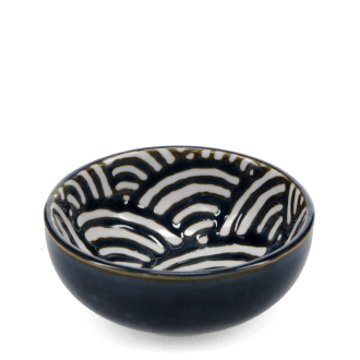 Round ceramic bowl with white wave pattern interior