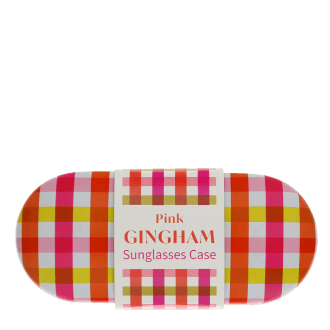Pink gingham patterned sunglasses case