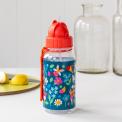 Medium size plastic water bottle for children with red lid and carry loop strap featuring fairies amongst flowers