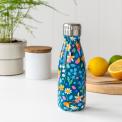 Small dark blue stainless steel water bottle with silver lid featuring fairies amongst flowers