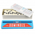 Wild Bear dominoes tin with lid removed to show instruction sheet and tiles