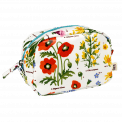 White oilcloth makeup bag with wild floral pattern