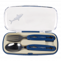 Sharks cutlery set in carry case with lid open