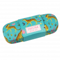 Turquoise hardshell glasses case with print of cheetahs