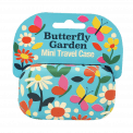 Light blue mini travel case with print of butterflies amongst flowers