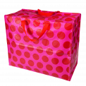 Recycled plastic jumbo storage bag in pink with red spots