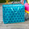 Recycled plastic jumbo storage bag blue circles turquoise background