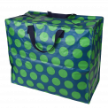 Recycled plastic jumbo storage bag in blue with green spots