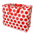 Recycled plastic jumbo storage bag in cream with red spots